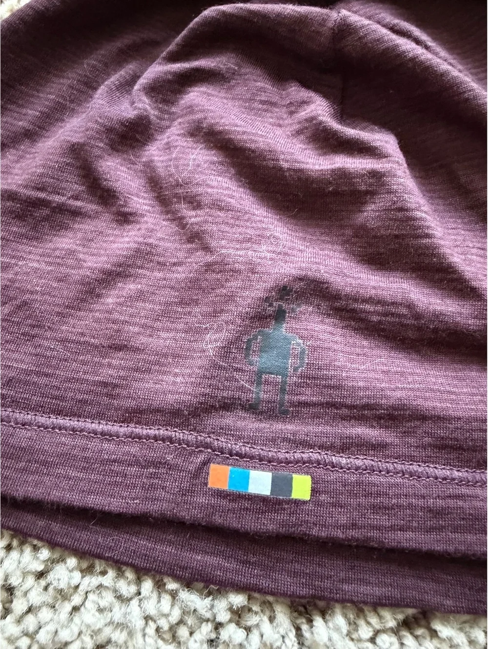 Dark plum Smartwool Merino Beanie lightweight jersey knit construction logo OS